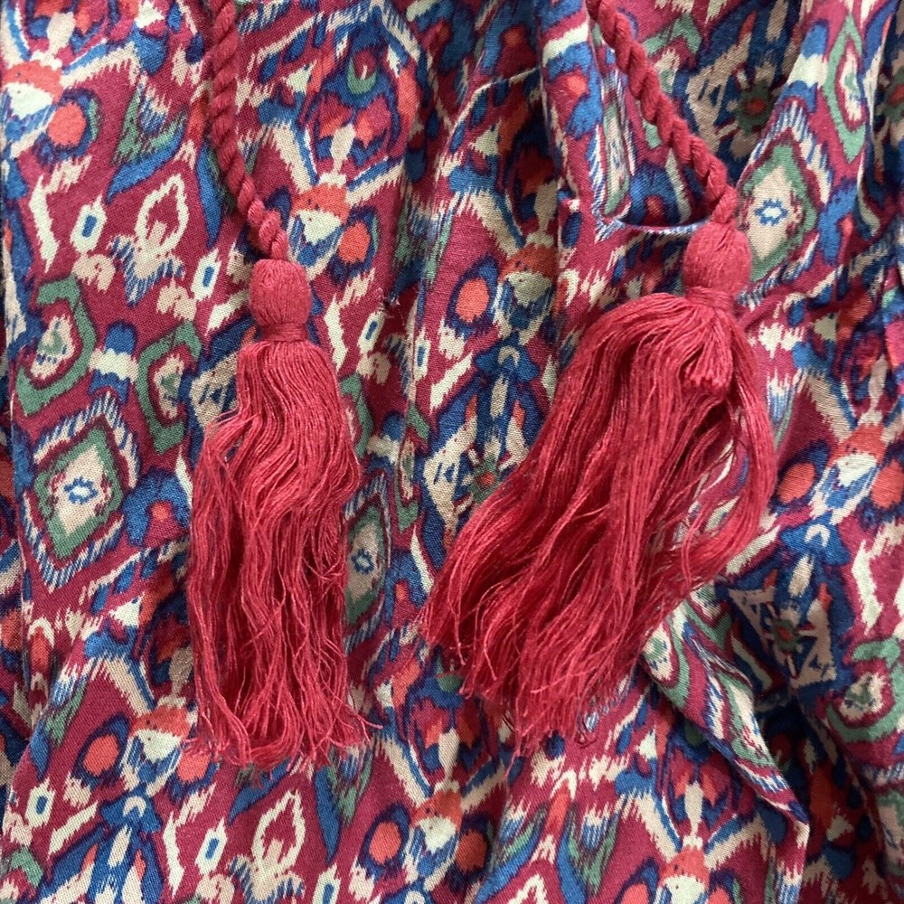 Hollister Womens Midi Skirt S Pink Blue Boho Festival Handkerchief Skirt Tassels - Picture 7 of 10
